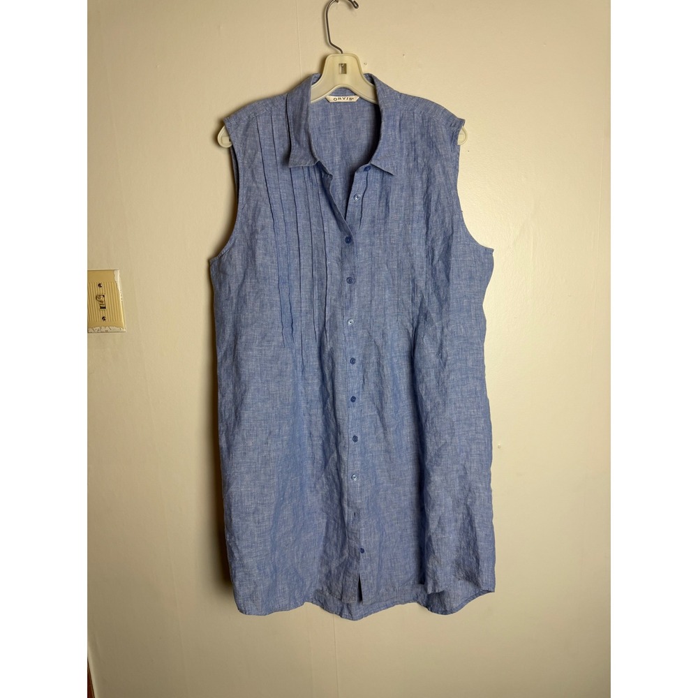 Orvis 100% Linen Pintuck Button Down dress euro summer lagenlook coastal Beachy